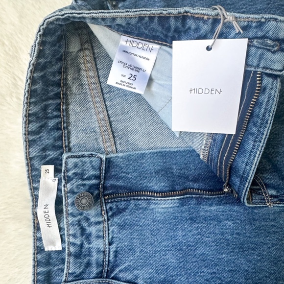 HIDDEN Zoey Tapered Mom High Rise Ankle Crop Acid Wash 100% Cotton Jeans - Picture 11 of 12